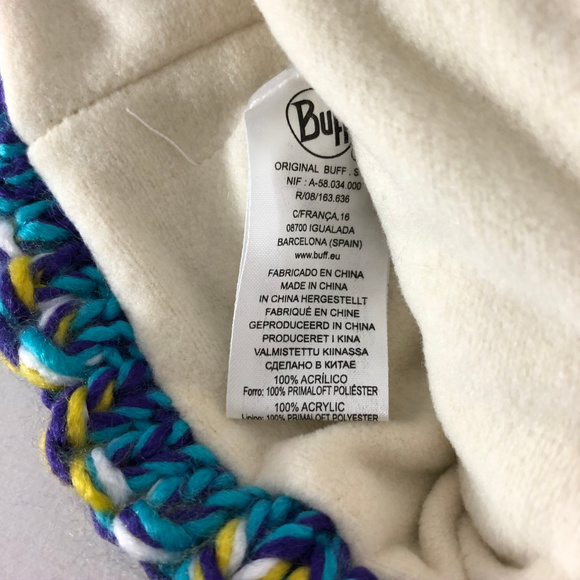 Buff Beanie Hat Knit Handmade Pom Colorful Fleece - Picture 5 of 5